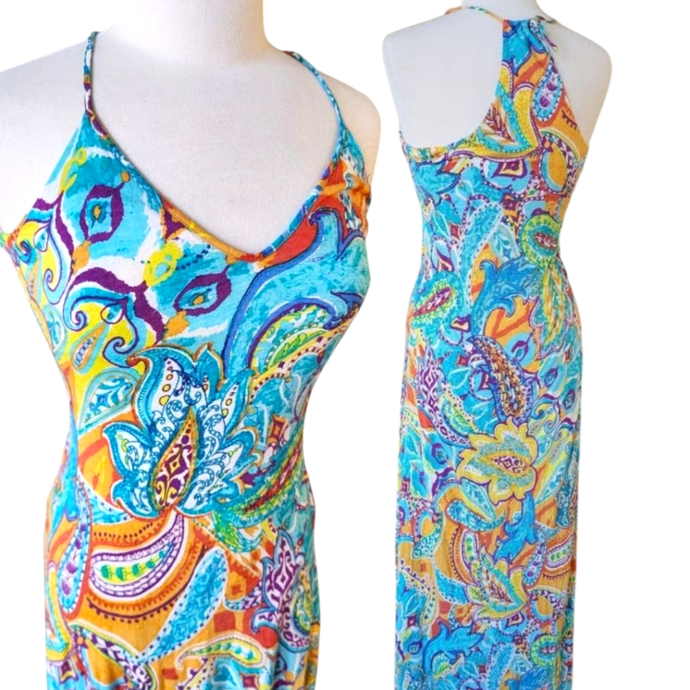 NWT LAUREN Ralph Lauren Beach Summer Vacation Maxi RARE Colorful Birthday Print